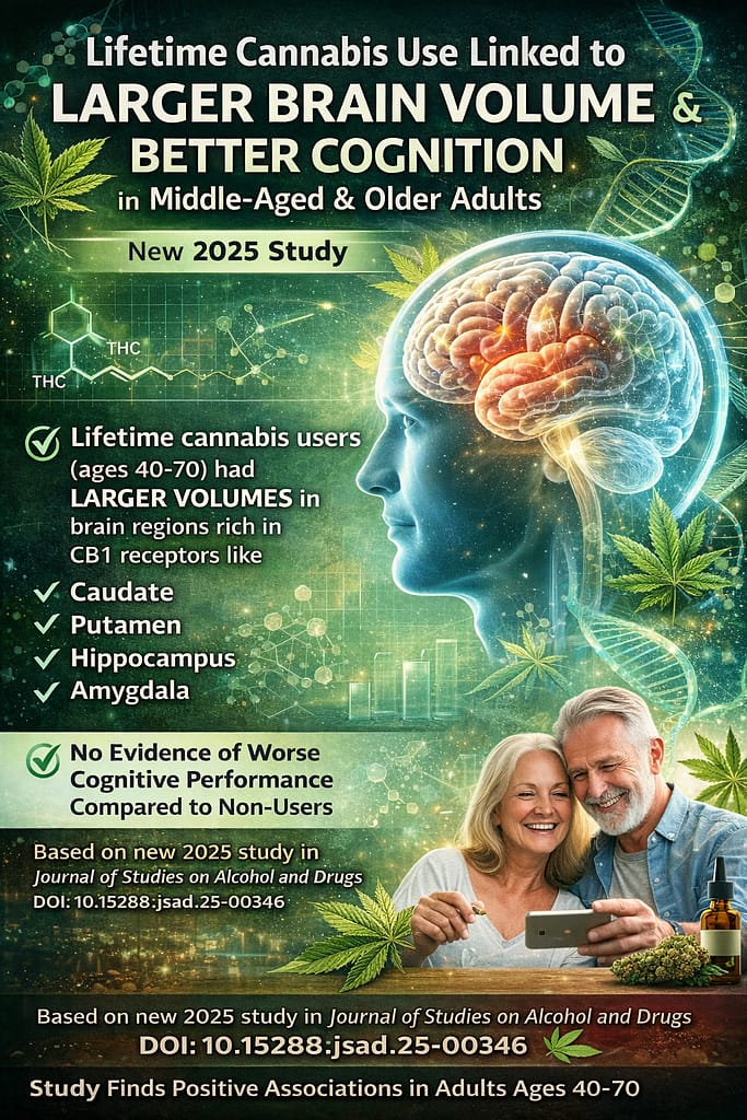 Lifetime Cannabis Use Linked to Larger Brain Volume & Better Cognition in Middle-Aged & Older Adults – New 2025 Study 2 Lifetime Cannabis Use Linked to Larger Brain Volume & Better Cognition in Middle-Aged & Older Adults – New 2025 Study